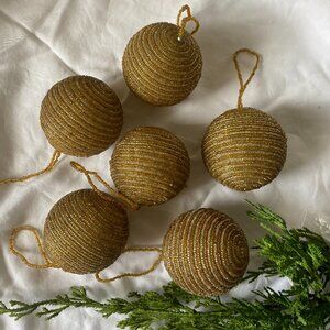 Vintage Gold & Silver Beaded Christmas Globe Ornaments Mid‑Century Festive Decor